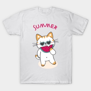 Cute Cat Eating Watermelon T-Shirt